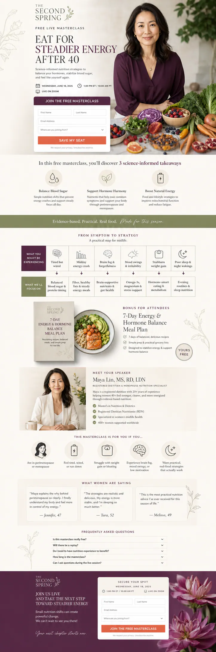 Menopause Nutrition Webinar, Funnels